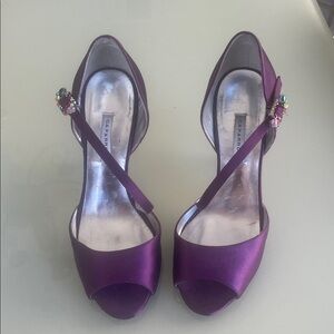 Caparros Purple Satin Peep-Toe Heels